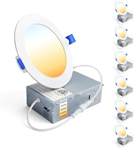 Ensenior 6 Pack 4 Inch LED Recessed Light, 5CCT Dimmable Canless Wafer