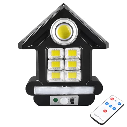 Linterna de pared solar con 81 LED, IP65, impermeable, sensor de movimiento, luz exterior, gran angular de 120°, con control remoto, lámpara de seguridad para patio