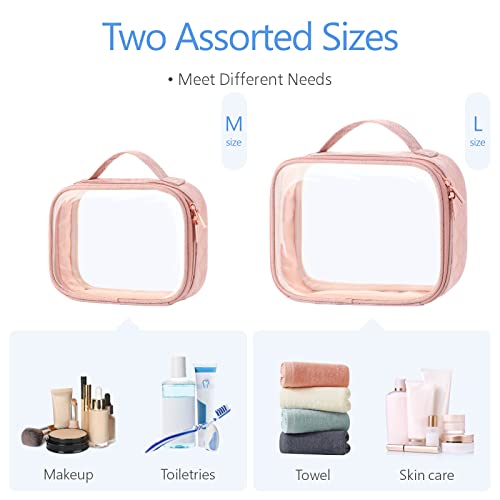Packism Clear Makeup Bags, 2 Pack Tsa Approved Toiletry Bag With Handle Large Opening, Clear Toiletry Bags Fit Carry-On Travel Essentials, Quart-Sized Bag Clear Cosmetic Bags, Rose Pink #TOP4