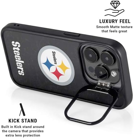 Skinit Kickstand Phone Case Compatible with iPhone 16 Pro Max - Officially Licensed NFL Pittsburgh Steelers Distressed Design