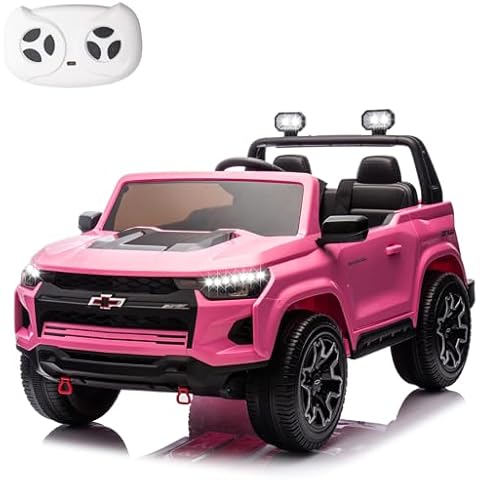 POSTACK 24 Volt Ride on Toy with Parental Remote, 4WD Battery Powered Electric Power 4 Wheels for Toddlers, Kids Ride on UTV Truck Kids Cars to Drive with Bluetooth LED Lights, Pink Cover
