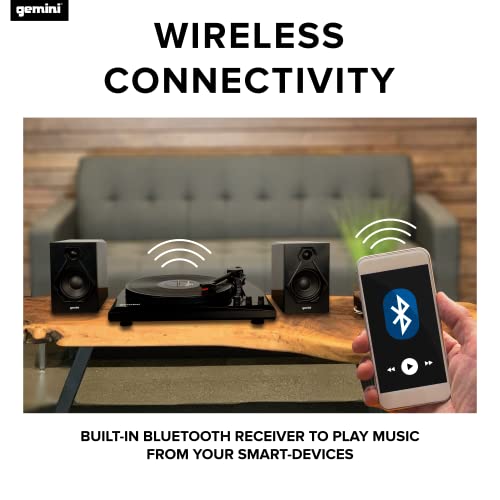 Gemini Sound Tt-900 Series Stereo Belt Drive Turntable Sound System Set, 3 Speed Vinyl Record Bluetooth Player With Dual 50W Watts Speakers, Black/Black #TOP1