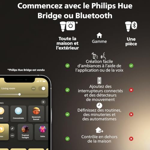 Philips Hue White Ambiance, ampoule LED connectée Filament E27, compatible Bluetooth, fonctionne avec Alexa, Google Assistant et Apple Homekit
