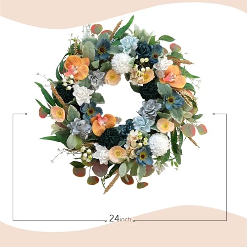 Bibelot-22-Inch-SpringSummer-Floral-Wreaths-for-Front-DoorArtificial-Valentines-Day-Wreath-with-Roses-Dahlias-Gardenias-phalaenopsis-for-Home-Wall-Window-Wedding-Party-Festival-Decor Bibelot 22 Inch SpringSummer Floral Wreaths for Front DoorArtificial Valentines Day Wreath with Roses Dahlias Gardenias phalaenopsis for Home Wall Window Wedding Party Festival Decor