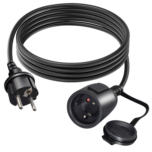 BORDEAG 3 Metri Cavo Di Prolunga Con Contatto Di Protezione, Prolunga Di Contatto Di Protezione 2 Poli Prolunga Da Spina A Presa Con Cappuccio Di Protezione Per Bambini, Cavo Per Casa Ufficio Esterno