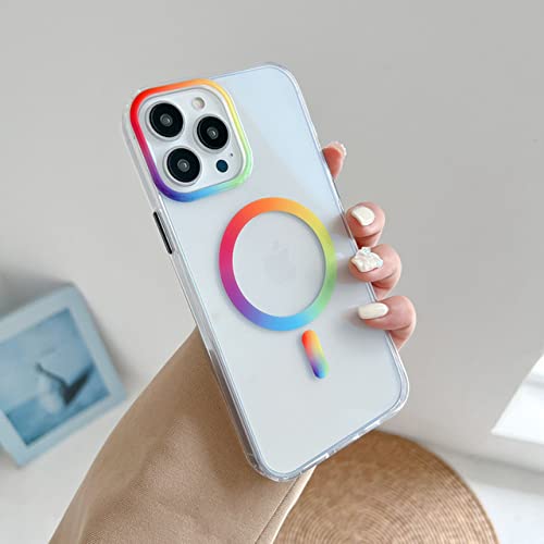 Coque iPhone 13 Pro transparente cristal à anneau arc-en-ciel compatible charge sans fil