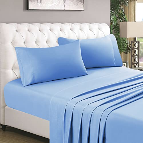 HOMEIDEAS 4 Piece Bed Sheets Set (Queen, Sky Blue), 1800 Bedding Soft Brushed Microfiber Luxury Sheets, Deep Pockets, Easy Care, Wrinkle & Fade Free