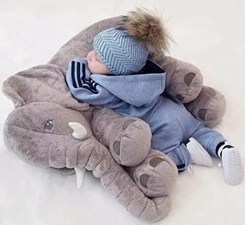 Almofada Elefante Travesseiro Pelúcia Bebê Dormir Cinza C Rosa 60 cm