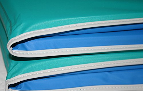 KinderMat, Jr. Daydreamer 2\" Thick Rest Mat, 4-Section Rest Mat, 44\" x 19\" x 2\", Blue/Teal with Grey Binding, Great for School, Daycare, Travel, and Home, Made in The USA