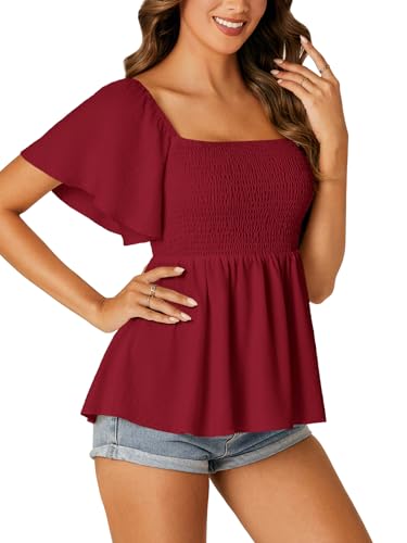 Image of LYANER Women's Square Neck Cute Peplum Top