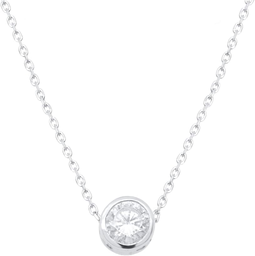 IGI Certified 1/2 Carat Lab Grown Diamond Solitaire Necklace Bezel Set (F-G Color, VS2-SI1 Clarity) Sterling Silver - 18 Inch Chain