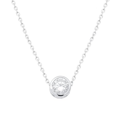 IGI Certified 1/2 Carat Lab Grown Diamond Solitaire Necklace Bezel Set (F-G Color, VS2-SI1 Clarity) Sterling Silver or 14K Gold Plated Sterling Silver - 18 Inch Chain - Sterling Silver