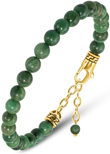 RTZN Jade Bracelet for Men – Premium Artisan Handcrafted Authentic Dark Green Jade Bracelet – 8MM Beaded Stone Mens Jade Bracelets, 6.5" - 8.5" (16.5 21.5cm), Stone, no gemstone