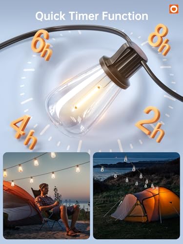 addlon 72FT Solar String Lights Outdoor, Waterproof Solar Powered Outside Lights with Remote & USB Port, ST38 LED Shatterproof Bulbs, Dimmable Solar Light for Camping Backyard Porch - Thumbnail 7