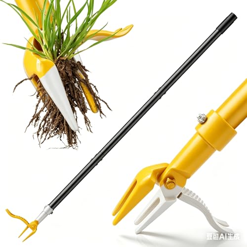 BUIGNDG Standing Weeder Tool, Dual-Function 3-Prong Cultivator and Weeding Claw, Black Steel Head with Bamboo Handle, Manual Operation, 39 Inches by BUIGNDG - Used condition - CA$53.75