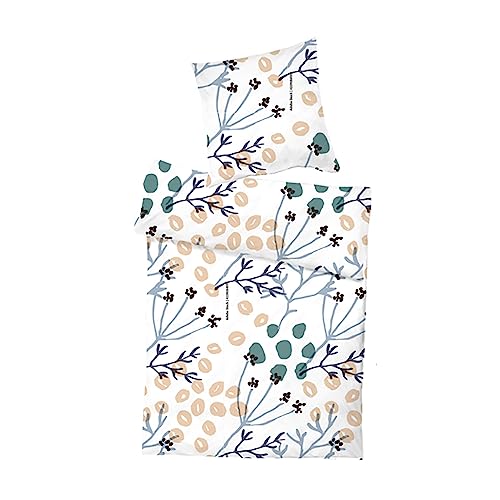 INDA-Exclusiv Set di biancheria da letto in microfibra seersucker 135 x 200 cm + 80 x 80 cm con chiusura lampo, modello: ramoscelli