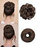 HSLHDI 2PCS Messy Bun Hair Piece-Large Wavy Curly & Donut Updo Hair Pieces Set, Scrunchies Synthetic Chignon Ponytail Extensions Thick Updo for Women(Dark Brown Mixed Light Brown)