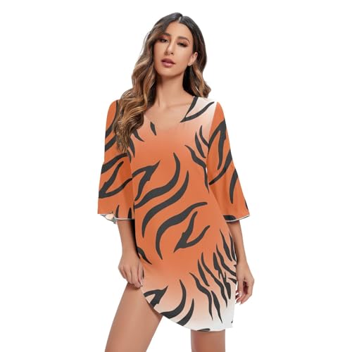 Robe hawaïenne à rayures mode été pour femme avec col en V chic