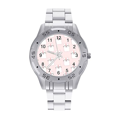 腕時計 メンズ 時計 可愛い 猫柄 ネコ ビジネス腕時計 シンプル時計 うで時計 クオーツウォッチ 男性腕時計 Watch アナログ ウォッチ 合金製 が見やすい ステンレス製バンド メタル蝶ボタン カジュアル 紳士 人気 通勤 記念日 誕生日 プレゼント