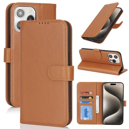 Image of for iPhone 15 Pro Max Case Wallet with Card Holder,for iPhone 15 Pro Max Wallet Case for Women Men,PU Leather Shockproof Magnetic Buckle Stand Flip Phone Case-Brown