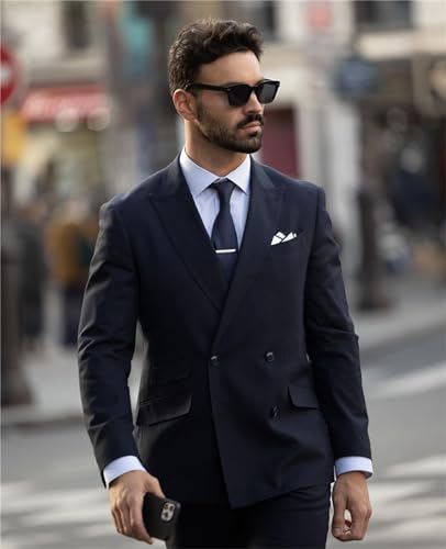 Men’s Suit Slim Fit Double Breasted Suit for Men,2 Piece Suit Tuxedo Blazer Pants Suit Set for Wedding3
