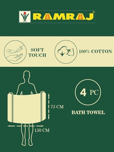 Image of RAMRAJ COTTON Pack Of 4 Cotton Bath Towel Set Crafted For Softness| Durability| And Comfortable Daily Use