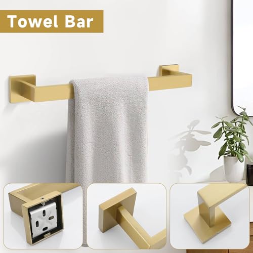 TNOMS Brushed Gold 10 Pieces Bathroom Hardware Accessories Set Towel Bar Set Towel Holder&Racks Set for Bathroom,SUS304 Stainless Steel,Wall Mounted 16-Inch by TNOMS - Image 2