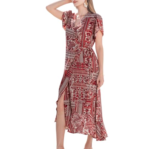 Womens-Boho-Floral-Maxi-Dress-Summer-Short-Sleeve-Wrap-V-Neck-Long-Flowy-Beach-Vacation-Wedding-Guest-Dresses Women's Boho Floral Maxi Dress Summer Short Sleeve Wrap V Neck Long Flowy Beach Vacation Wedding Guest Dresses - Image 1