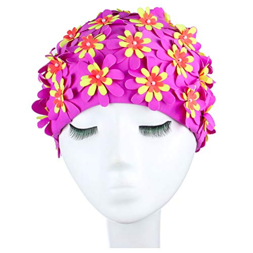 Touca de natação Vosarea – Touca de natação feminina adulto floral com design de flor em 3D com péro