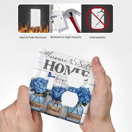 Decorative Outlet Covers Blue Flower Bottles Wood Plank 2 Gang Wall Plate Cover Single Toggle Duplex Combo Two Switch Light Switch Cover Plate Jumbo Dual Gfci Faceplate