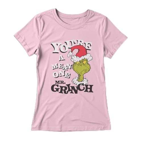 Mad Engine Mens Grinch T-Shirt - You Know You Love Me Funny Graphic Tee Dr. Seuss Holiday Shirt for Men Light Pink