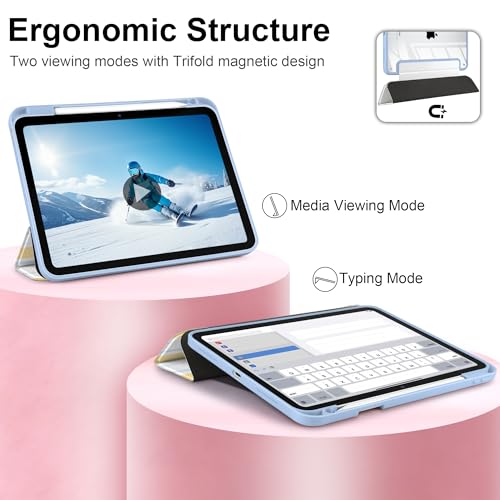 Yebiseven Case for iPad A16 11th Generation 11 inch 2025, iPad 10th Generation 10.9 inch 2022 -[Built-in Pencil Holder], Shockproof Clear Hard Back, Trifold Stand, Auto Wake/Sleep, Watercolor Stripes by Yebiseven - Used condition - Image 6