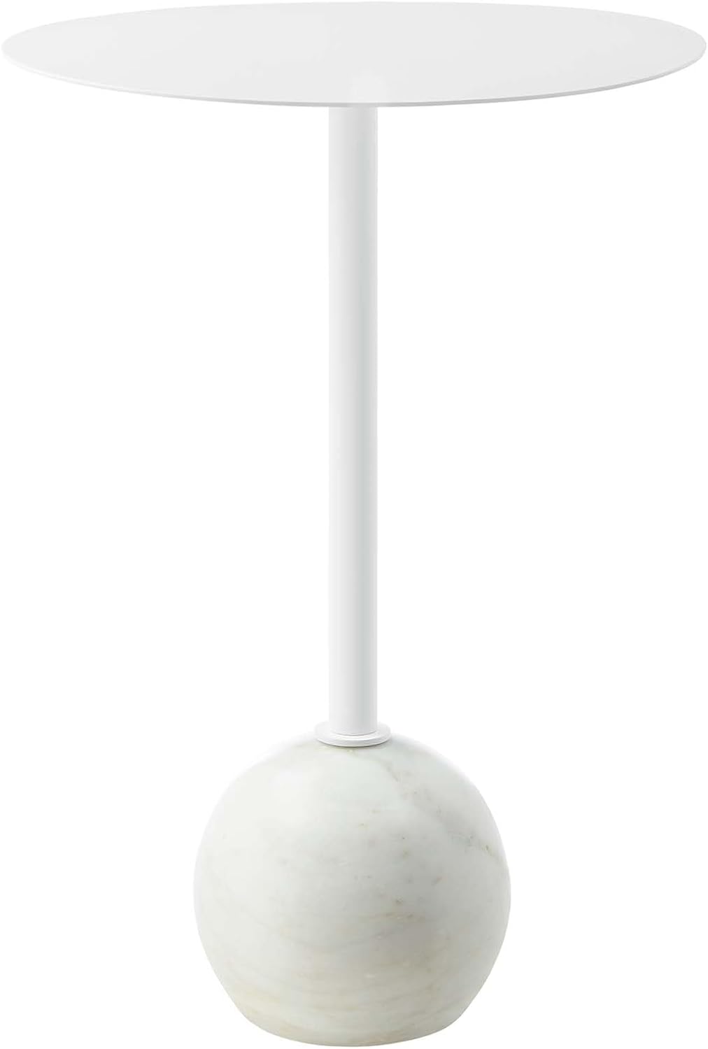 Modway EEI-6606-WHI-WHI Aliza Round White Marble Side Table, White White