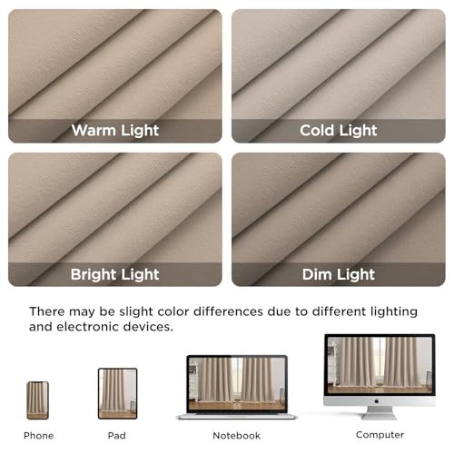 Image of Joydeco Beige 100% Blackout Curtains 108 Inches Long 2 Panels Set, Black Out Curtain for Bedroom Living Room, Heavy Luxury Thermal Insulated Velvet Curtains Rod Pocket Back Tab, 52W x 108L