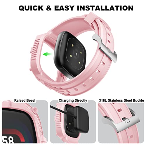 GELISHI Compatible for Fitbit Versa 4/ Fitbit Sense 2 Bands Rugged Protective Case with TPU Sport Band Wristbands, Military Shockproof Bumper Case for Men Women, Pink by GELISHI - Used condition - Image 3