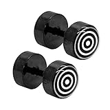 Tumundo® 1 Paar Fake-Plugs 8mm Ohr-Stecker Ohrringe Zielscheibe Kreise Schwarz Weiß Fake-Tunnel Edelstahl