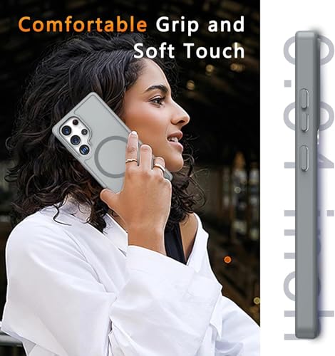 Image of Elzzi Magnetic Guard Designed for Samsung S25 Ultra 5G Case Translucent Matte Hard PC + TPU Back Cover [Compatible with MagSafe] Anti-Scratch Phone Case (Grey)