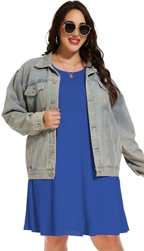 Image of elescat Plus Size Summer Dresses for Women Casual Short Sleeve Pockets Loose Oversized T Shirt Sundress 2026