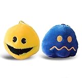 Set of 2 Cute Pacman Plush Keychain (Yellow+Dark Blue)