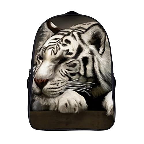 Sac à dos imprimé animal tigre blanc durable, cartable ado au style unique