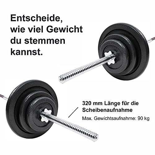 Foto von wuuhoo® Langhantelstange Henry - 180cm / 150 cm / 120 cm Hantelstange 25mm, Stahl verchromte Hantel mit Sternverschluss - Fitnessgerät für Zuhause, Kapazität 70 kg - 90 kg l