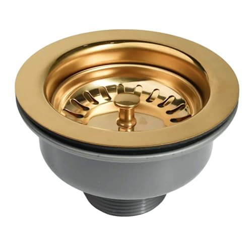 RowGlow or bonde d'évier inox 114 mm G1½ Panier evier sans trop plein panier, 304 Acier inoxydable ABS, bonde dorée Évier 114mm s'adapte aux trous d'évier standards(83-90 mm) (114mm glod)