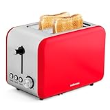 Mellerware - Tostadora Crispy! Inox 850W | 3en1 (Recalentar, Tostar) | 6 Funciones | Ranuras 14x4cm | Bandeja Recogemigas | Diseño Único Vintage | Silenciosa | Libre de BPA | Rojo