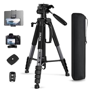 75″ Camera Tripod, Heavy Duty Aluminum Camera Stand for ipad Phone, Travel Tripod with Remote/Carry Bag/Phone Tablet Holder, Compatible with DSLR, Spotting Scopes, Max Load 15 Lb(Grey)