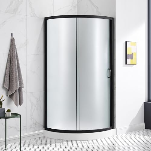 OVE Decors Breeze 36 in. Shower Kit with Frosted Panels and Base in Black Finish