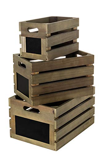Strova Nesting Wood Crates With Chalkboard Display, Set Of 3, Rustic Farmhouse Home Organization And Decor, Store Vinyl Lp Records, Books, Supplies, And More #TOP13