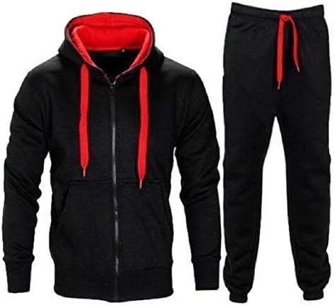 JanisramoneNew Kids Boys Contrast Drawcord Fleece Hooded Top Bottom Set Jogging Tracksuit