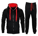 New Kids Boys Contrast Drawcord Fleece Hooded Top Bottom Set Jogging Tracksuit