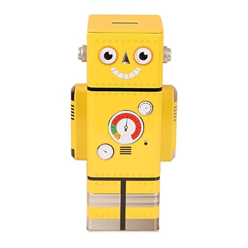 Joinpaya Retro Robot Piggy Bank for Kids, Vintage Tin Money Box for Boys and Girls, Robot-Themed Coin Bank for Saving Change, Nursery Room Decor and Decorative Desk Ornament, Yellow, 1 Piece