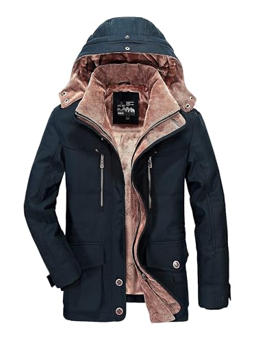 Image of PRIJOUHE Men's Winter Coats Down Jackets Outerwear Long Cotton Coat Men Thick Warm Fur Jacket Coat Overcoat